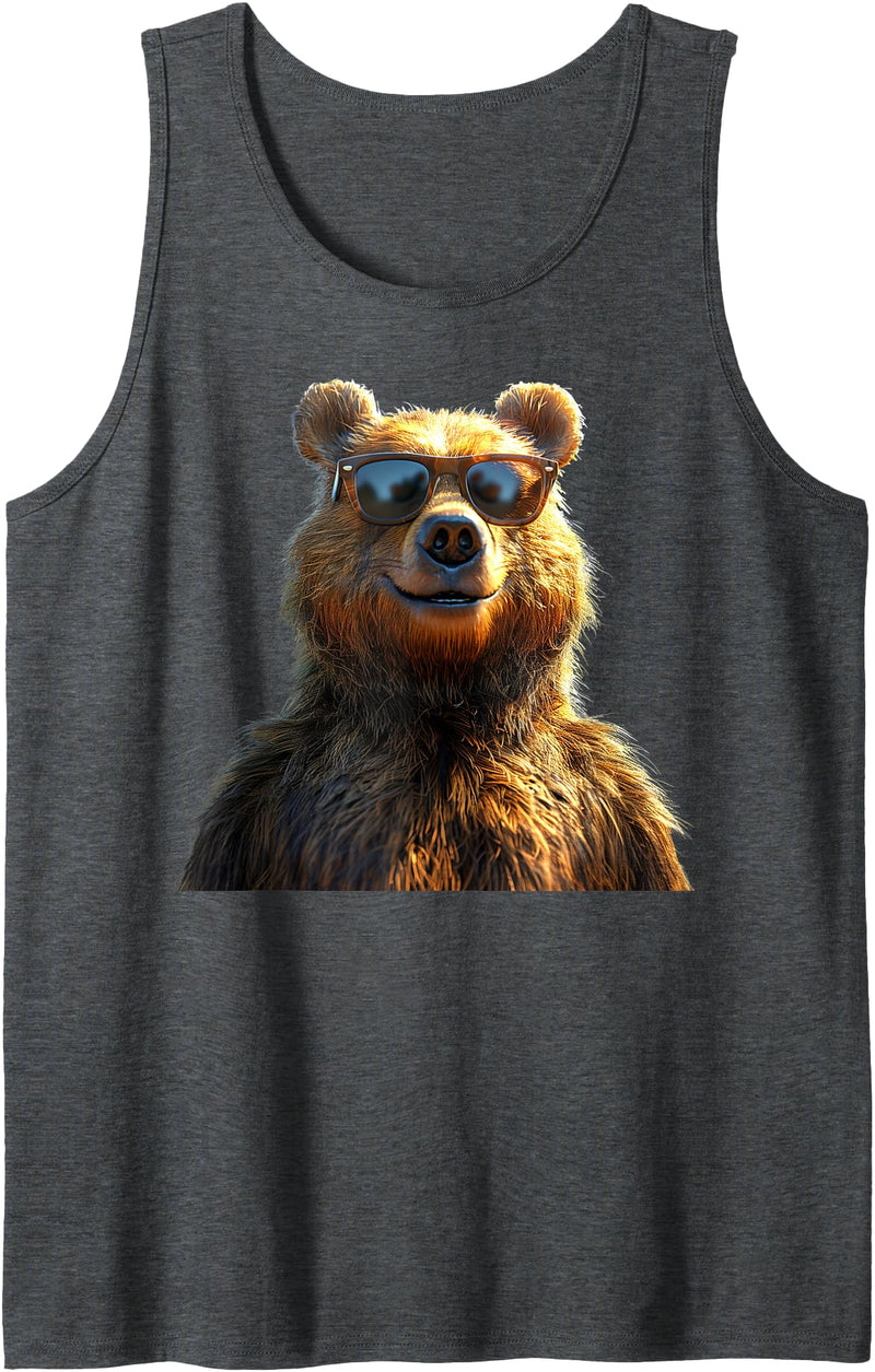 Funny Brown Bears for Grizzly Bear Lovers Brown Bear with Sunglasses Grizzly Bears Wild Brown Bear Tank Top - Dark Heather Grey