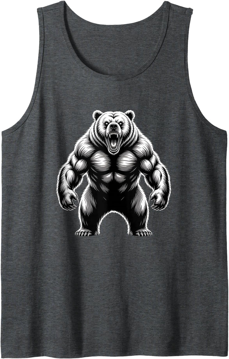 Muscle Bear Grizzly Bear, Strength Symbol Fierce Grizzly Bear Roar Graphic for Outdoor Enthusiasts Tank Top - Dark Heather Grey