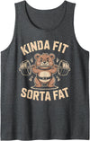 Funny Kinda Fit Sorta Fat Cute Bear Retro Tees Kinda Fit Sorta Fat Funny Cute Bear Weightlifter Workout Gym Tank Top - Dark Heather Grey