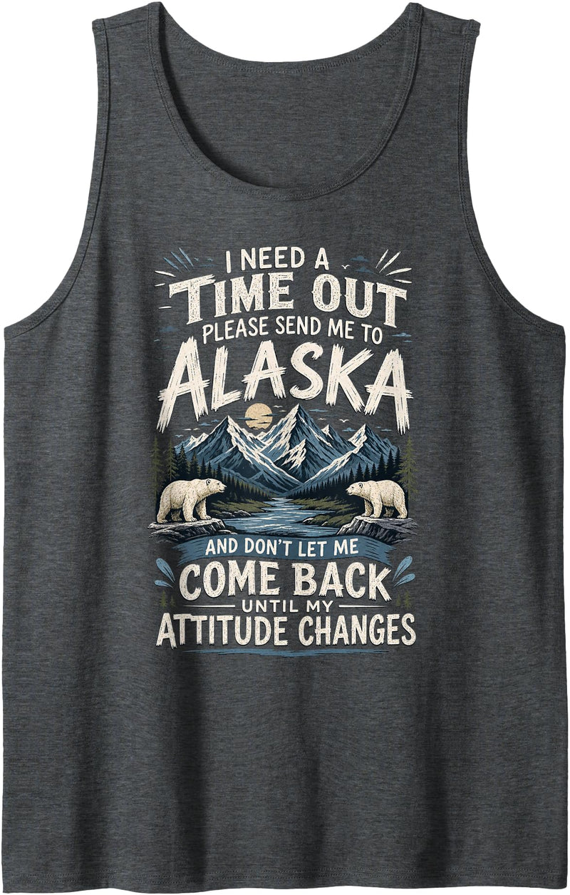 Alaskan Wilderness Enthusiasts Adventure Awaits with Polar Bears and Mountains Tank Top - Dark Heather Grey