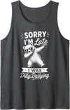 Polar Bear Humor Retro Animal Co Funny Sorry Im Late I was Dilly Dallying Meme Polar Bear Tank Top - Dark Heather Grey