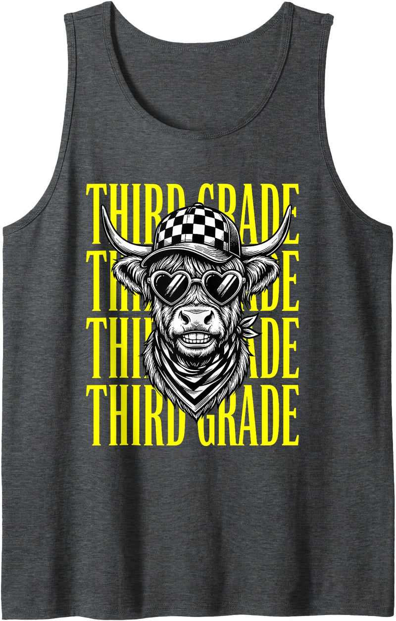 3rd Grade Student Teacher First Day Of School Tees Funny Third Grade Teacher Cute Cow Back to School Students Tank Top -