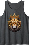 Christian Lion of Judah Art for Faith and Worship Lion Head Golden Crowned Biblical Lion of Judah Tank Top - Dark Heather Grey