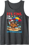 T9Shop Merry Christmas in July Highland Cow Lover Highland Cow Summer Xmas Its Fine Im Fine Everythings Fine Tank Top - Dark