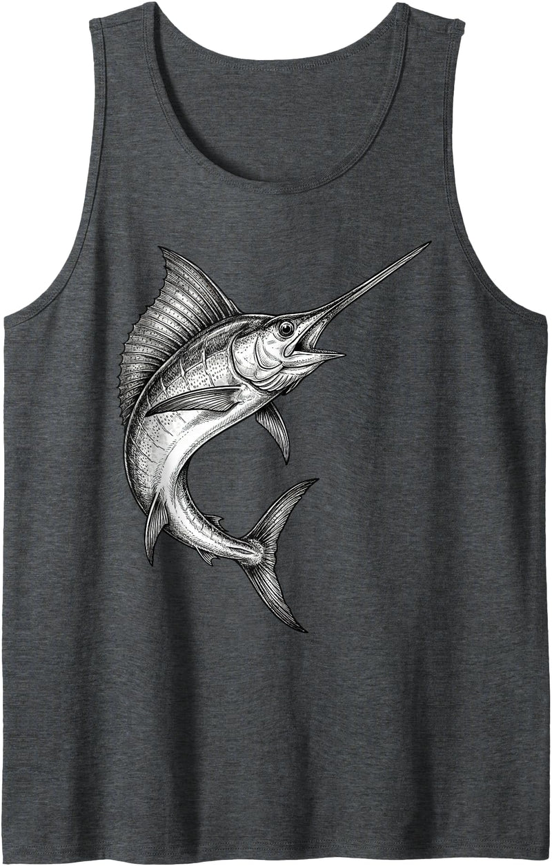 Swordfish Fish Angler Fisherman Art Vintage Swordfish Fish Fishing Fisherman Angler Tank Top - Dark Heather Grey