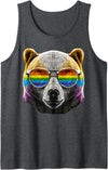 Gay Daddy Bear Funny LGBT Gay Pride LGBTQIA Gifts Mens Gay Bear LGBTQ Rainbow Sunglasses Pride Flag Daddy Bear Tank Top - Dark Heather Grey