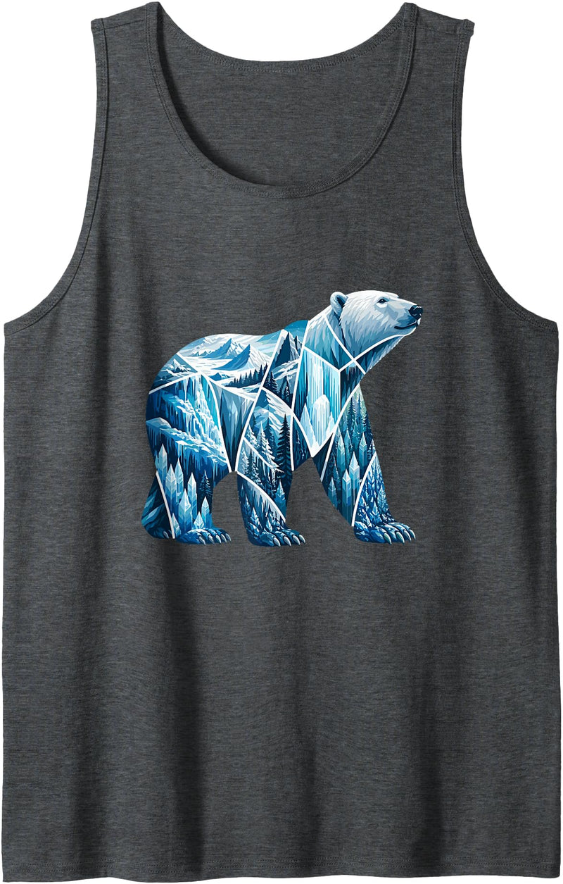 Arctic Wilderness Polar Bear Mountain Ice Crystal Glacier Nordic Landscape Polar Bear Tank Top - Dark Heather Grey