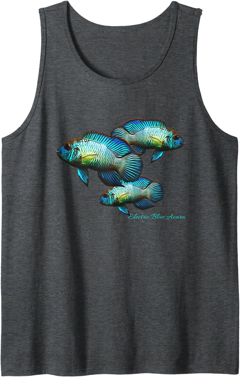 Cichlid Owners Tees Electric Blue Acara Breeders Dwarf Cichlids Aquarium Fish Tank Top - Dark Heather Grey
