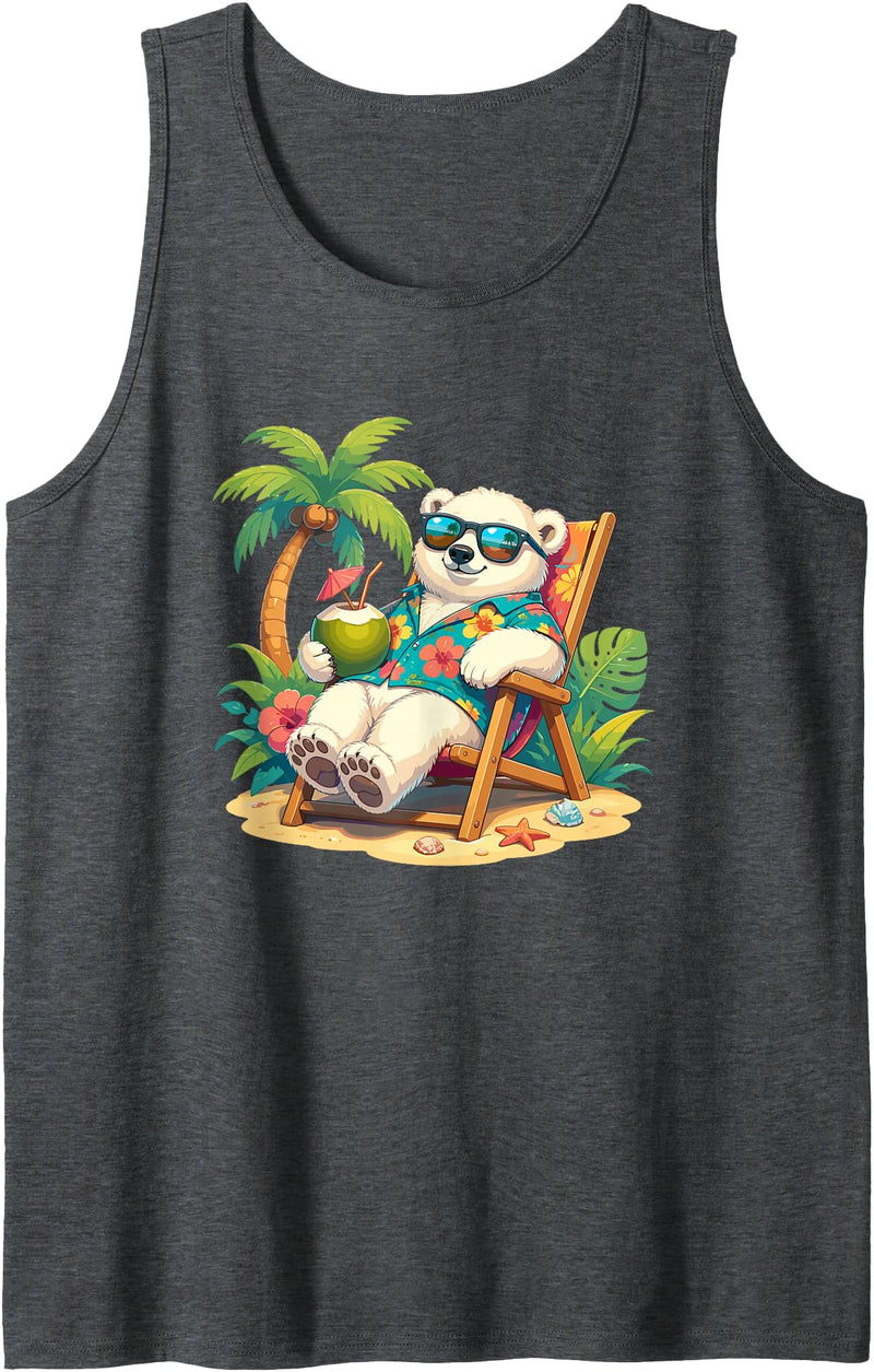 Tropical Polar Bear Summer Beach Vibes Relaxed Polar Bear Hawaiian Shirt Summer Beach Tank Top - Dark Heather Grey