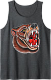 Urban Empyre Grizzly Bear Brown Tattoo Flash Tank Top - Dark Heather Grey