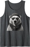 Polar Bear Enthusiast Polar Bear in Sunglasses Monochrome Illustration Tank Top - Dark Heather Grey