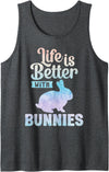 Bunny Lover Cute Life Is Better with Bunnies Mom Easter Tank Top in Dark Heather Grey