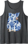 Artistic Blue Floral Animals Art Designs Co Pig with Flowers Chinoiserie Blue Toile Floral Delft Art Tank Top - Dark Heather Grey