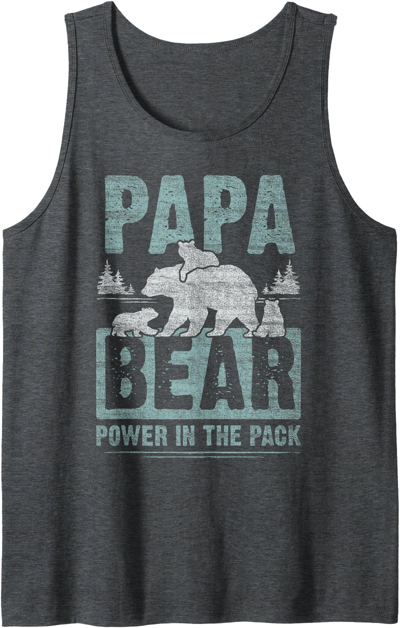 Papa Bear - Content Design Studio Mens Papa Bear 3 Cubs, Dad, Grandpa, 3 Kids, Father's Day Tank Top - Dark Heather Grey