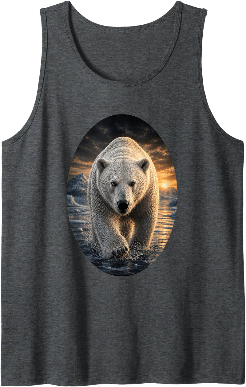 Untamed Horizon Collection Polar Bear Arctic Wildlife Sunset Nature Polar Bear Lover Tank Top - Dark Heather Grey