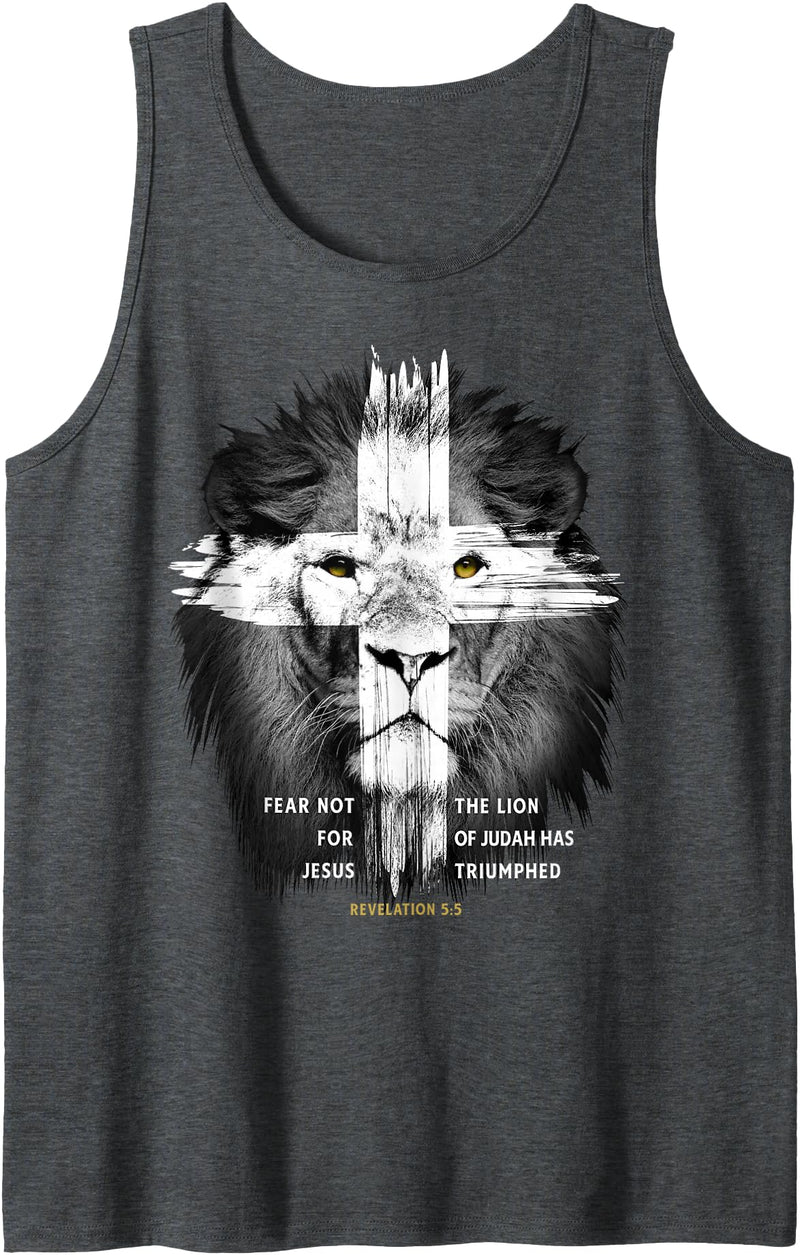Check out my other Religion T-shirts Lion Cross Jesus Christian Lord God Believer Tank Top - Dark Heather Grey