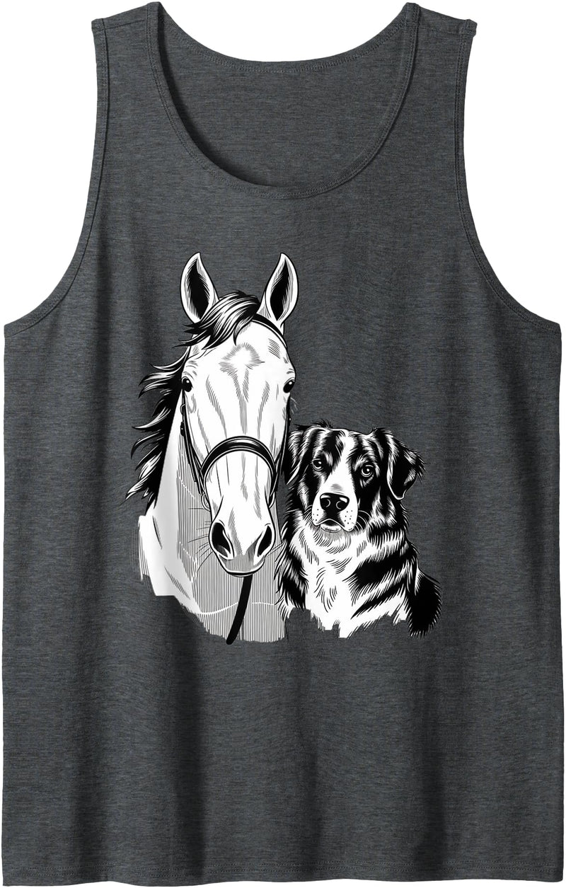 Horses And Dogs Graphic Horse Dog Graphic Men Women Girls Horseback Horse Dog Lover Tank Top - Dark Heather Grey