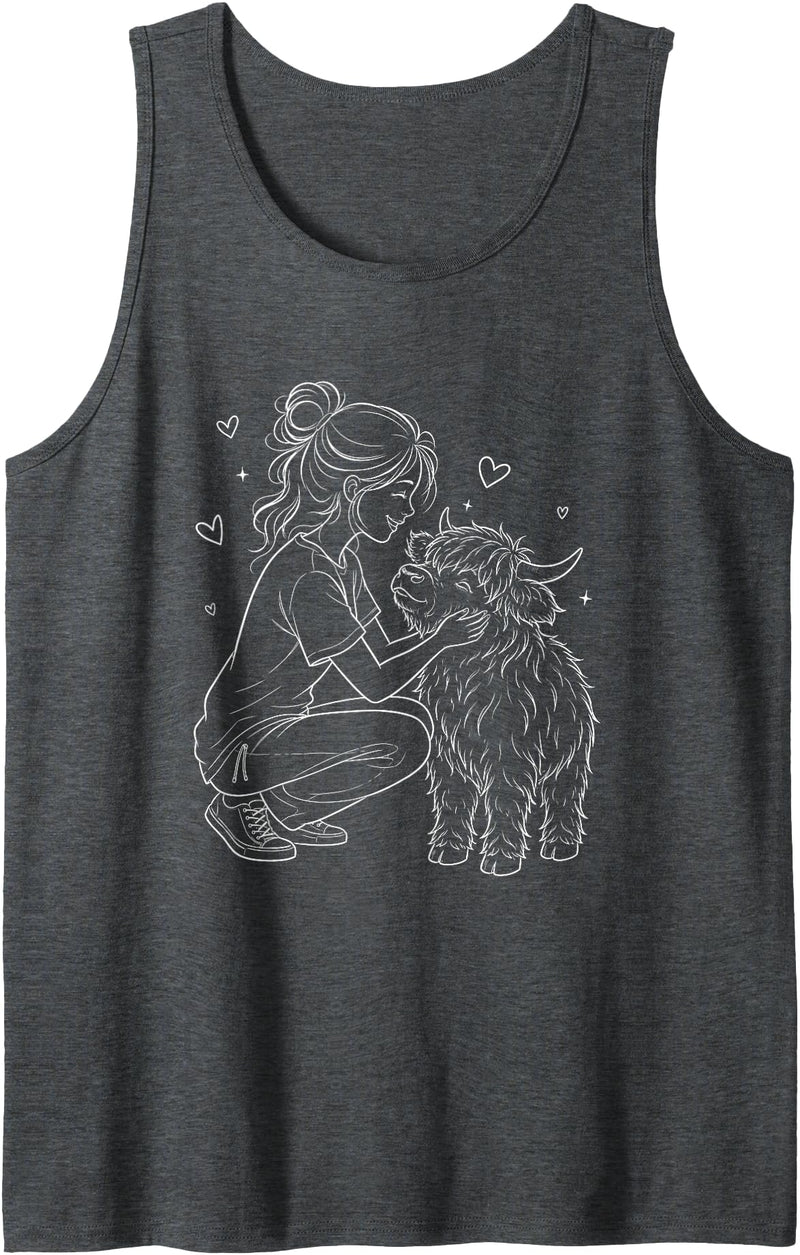 Highland Cow Art Animal Lovers Outfit Highland Cow Art Animal Memories for Women Girls Mom Tank Top - Dark Heather Grey