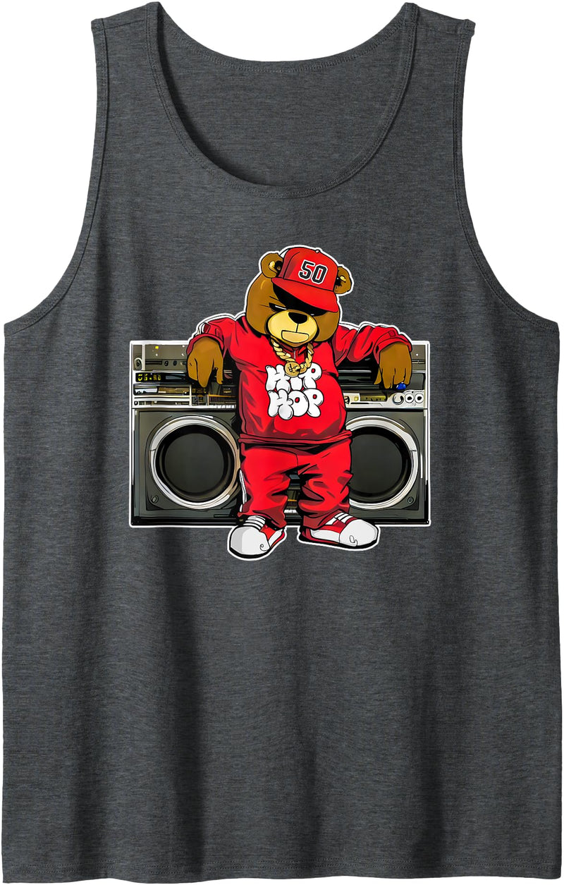 Retro teddy bear hip hop t-shirt for men & women HIP HOP TEDDY BEAR Hip Hop Anniversary Graffiti Boombox Tank Top - Dark Heather Grey