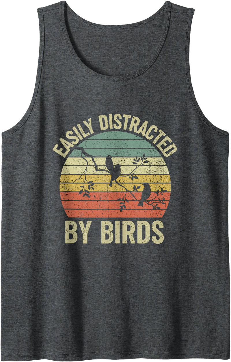 Easily Distracted by Birds Tank Top - Dark Heather Grey