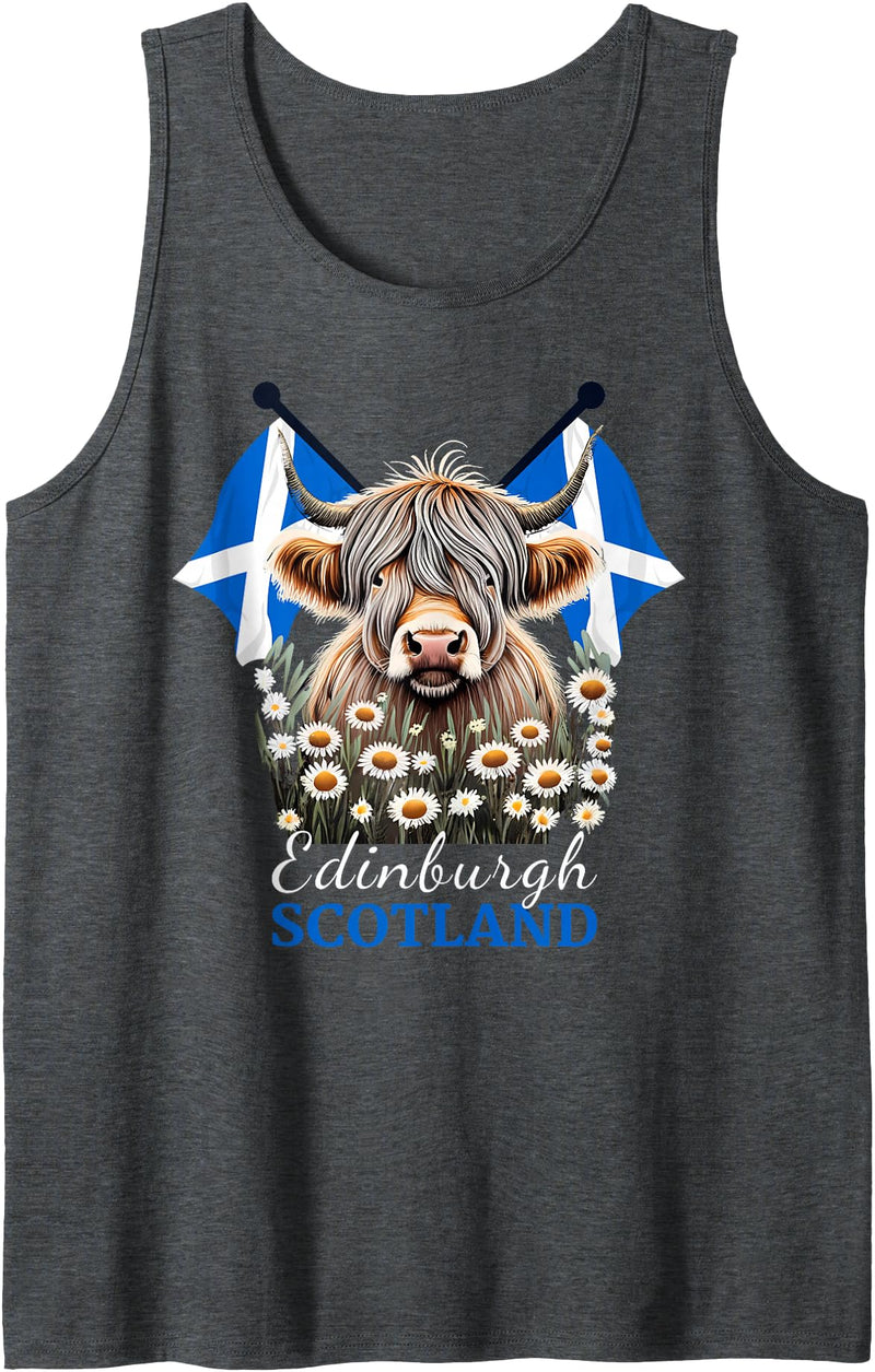 Highland Cow Designs Matching Family Mom Dad Kids Edinburgh Scotland Highland Cow Scottish Ancestry Vacation Tank Top - Dark