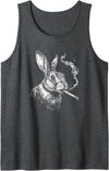 Bunny Smoking a Cigarette, Funny Rabbit Animal Art Graphic Tank Top in Dark Heather Grey