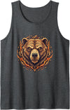 Wild Grizzly Bear Fire Mountain Nature Fiery Grizzly Bear Head Flames Wilderness Tank Top - Dark Heather Grey