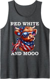 Red White and Moo Patriotic Cow USA Flag Funny Tee Red White and Moo Patriotic Cow USA Flag Funny 4th of July Tank Top -