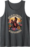 Southern Cowgirl Horse Riding Retro Sunset Tee Wild Flowers Wild Horses Cowgirl Western Retro Sunset Tank Top - Dark Heather Grey