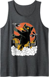 Vintage Sunset Attack Giant Cat Japanese Sunset Catzilla Tank Top - Dark Heather Grey