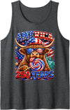 Patriotic Highland Cow Fourth of July USA Flag 1776 2026 America 250th Anniversary Highland Cow 4th of July Tank Top - Dark