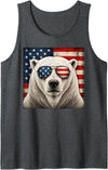 Retro Polar Bear USA Sunglasses July Fourth Polar Bear 4th of July US American Flag Patriotic Tank Top - Dark Heather Grey