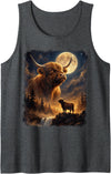 Highland Cow Forest & Moon Aesthetic Gear Mystical Highland Cow Spirit Howling at The Moon Nature Tank Top - Dark Heather