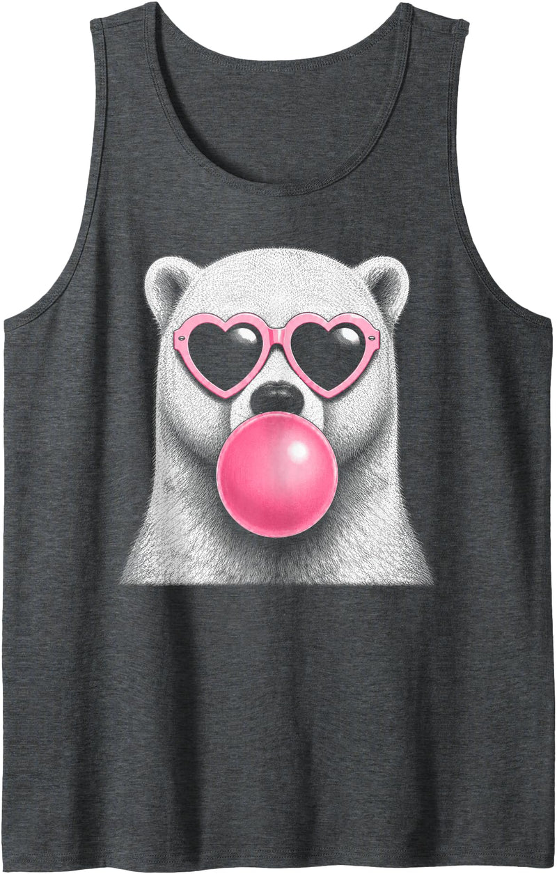 Retro Bubblegum Polar Bear Lover Polar Bear Pink Heart Sunglasses Funny Bubble Gum Tank Top - Dark Heather Grey