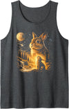 Vintage Howling Bunny to the Moon Retro 90s Funny Rabbit Tank Top in Dark Heather Grey