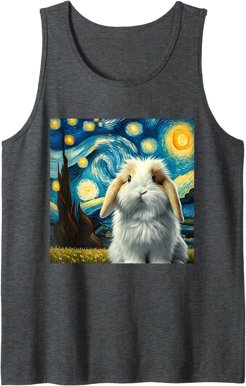 Mini Lop Rabbit Starry Night Tank Top in Dark Heather Grey