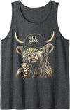 Hot Mess Highland Cow Humor Tee Co. Hot Mess Highland Cow Funny Cute Coffee Lover Graphic Tank Top - Dark Heather Grey