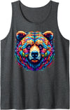 Grizzly Bear Illustration Tie Dye Cool Grizzly Bear Spirit Animal Illustration Tie Dye Art Tank Top - Dark Heather Grey