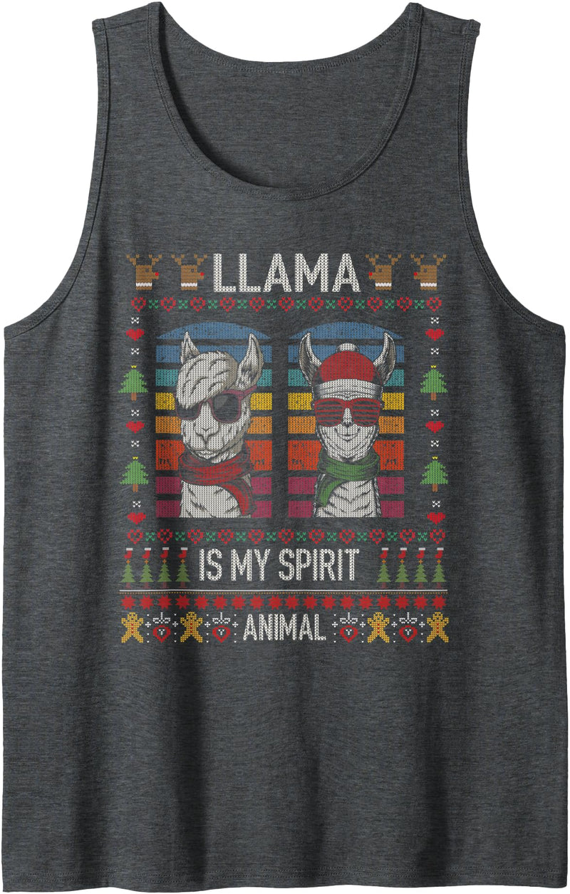 Llama My Spirit Animal Llama Ugly Christmas Llama 's My Spirit Animal Llama Ugly Christmas Sweater Tank Top - Dark Heather Grey
