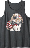 Holland Lop Rabbit 4th of July US American Flag Patriotic Tank Top in Dark Heather Grey