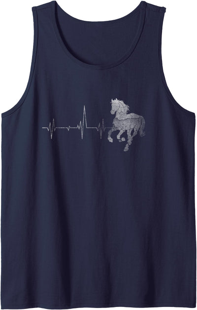 Vintage Retro Distressed Heartbeat Horse Riding Animal Gift Tank Top