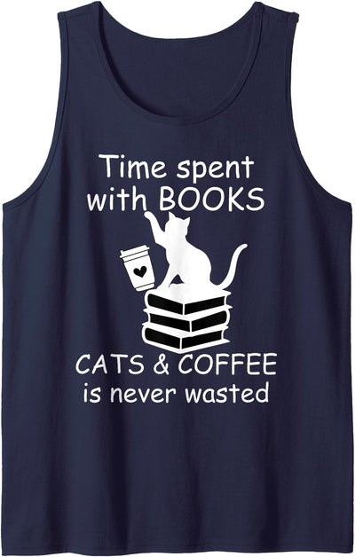 Cats Books Coffee Shirt,Coffee Books & Cats Lover Books Cats Coffee Shirt,Life is Better with Coffee Cats Book Tank Top