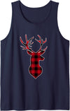 Buffalo Plaid Deer Christmas Ls Classic Red & Black Christmas Deer Head Buffalo Plaid Tank Top - Navy Blue