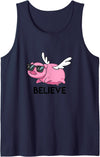 BoredKoalas Puns Believe Flying Pig with Sunglasses Funny Animal Puns Gift Tank Top - Navy Blue