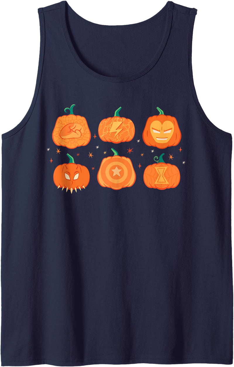 Marvel Halloween Avengers Pumpkin Characters Grid Tank Top - Navy Blue