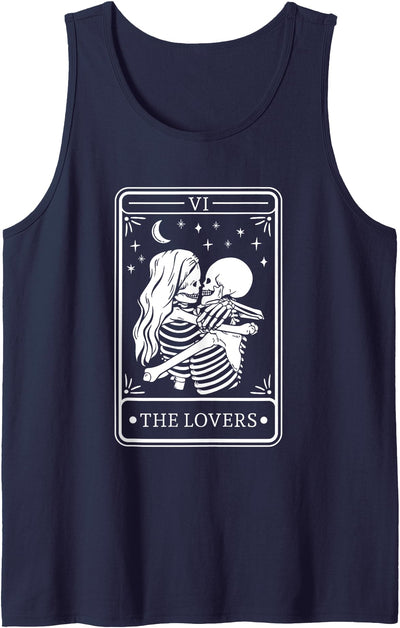 Threadrock The Lovers Vintage Tarot Card Goth Skeleton Skull Halloween Tank Top