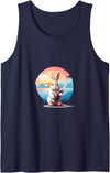 Cute Funny Menacing Bunny Halloween Idea Killer Rabbit Tank Top in Navy Blue