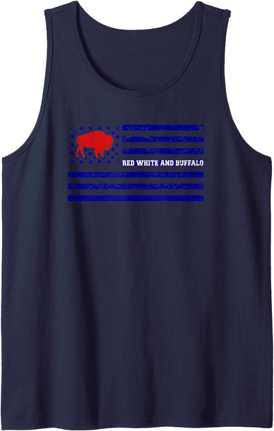 Cow Distressed Flag Red White and Buffalo Tank Top