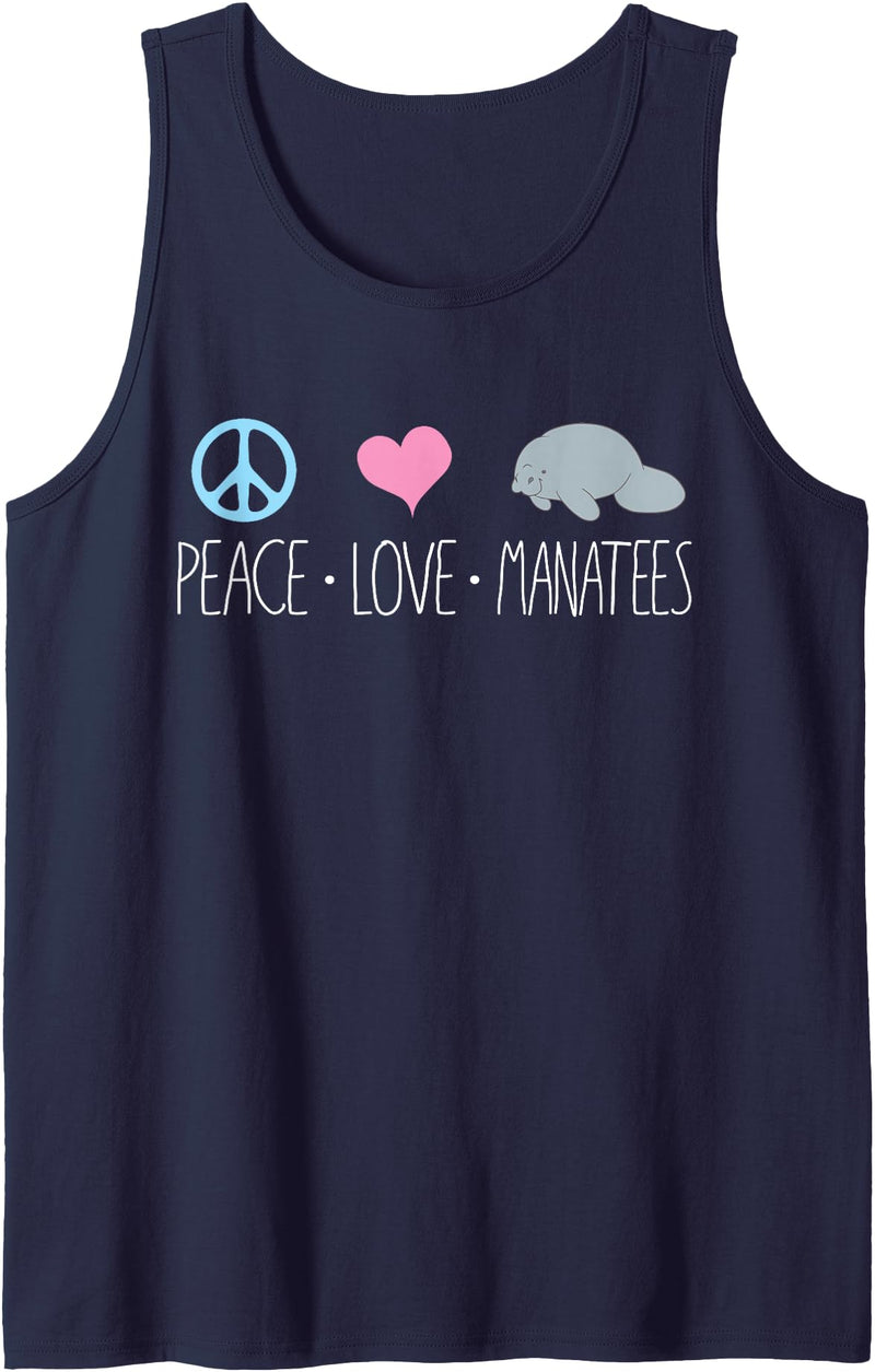 Sea Cows Tees Cute Manatee Design, Peace Love Manatees Chubby Sea Cow Gift Tank Top - Navy Blue