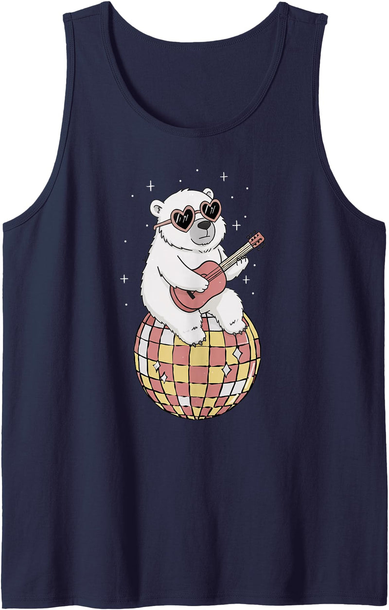 DiscoballAxis1 Funny Polar Bear Disco Dancing Ball Groovy Retro 80s Costume Tank Top - Navy Blue